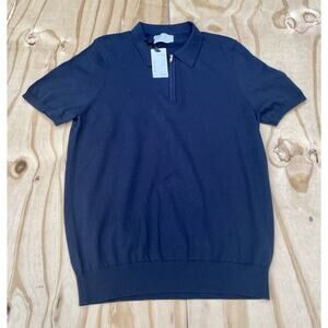 Primark Short Sleeve‎ Polo Men's Short Sleeve 1/4 Zippper Navy Blue Sz. Large L